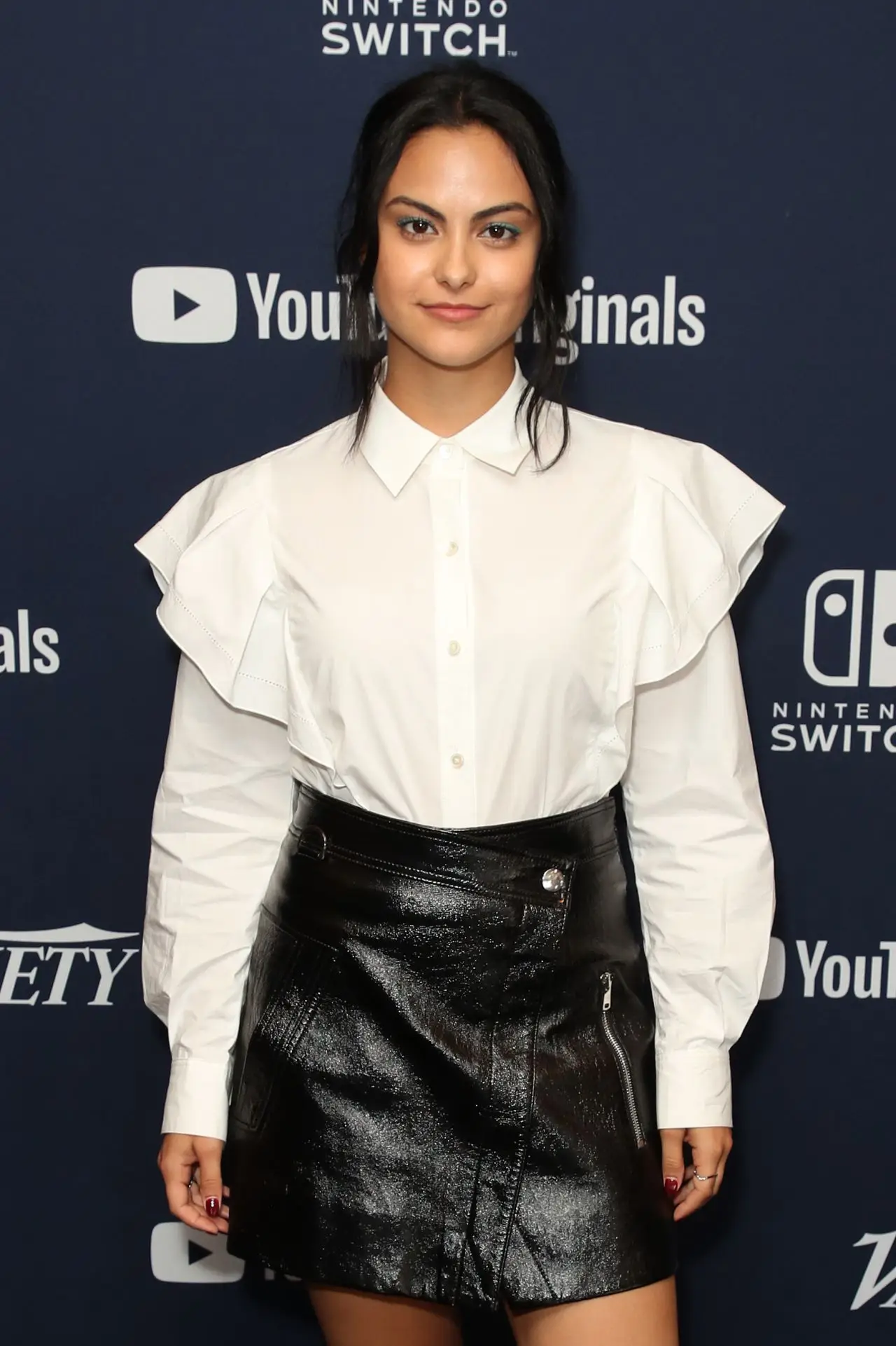 Camila Mendes in White Shirt Black Short3